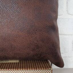 Zen Brown Vegan Leather Pillow Cover Modern Triangle Design - thumbnail 3