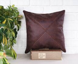 Zen Brown Vegan Leather Pillow Cover Modern Triangle Design - thumbnail 1