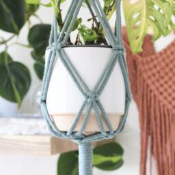 Handmade Macrame Plant Hanger Recycled Cotton Boho Decor - thumbnail 3