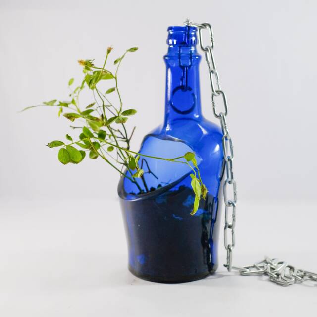 Beautiful Hanging Succulent Planter Pot Made From Cobalt Blue Whiskey Bottle - image 1