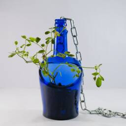 Beautiful Hanging Succulent Planter Pot Made From Cobalt Blue Whiskey Bottle - thumbnail 2