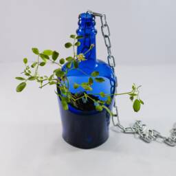 Beautiful Hanging Succulent Planter Pot Made From Cobalt Blue Whiskey Bottle - thumbnail 3