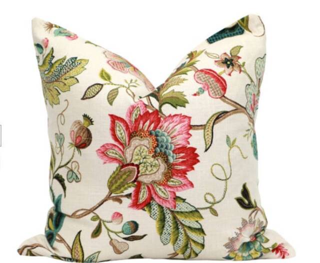 Floral Linen Pillow Cover in Kaufmann Designer Fabric , Red Decorative Cushion - image 1