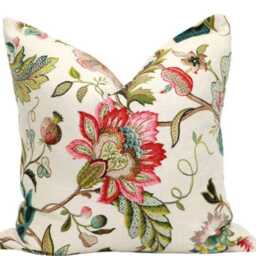 Floral Linen Pillow Cover in Kaufmann Designer Fabric , Red Decorative Cushion - thumbnail 2