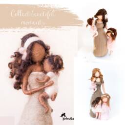 Needle Felted Mother Daughter Figurine - Mother's Day Gift - thumbnail 4