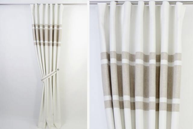 Bedroom Living Room Linen Curtains-Modern Two Tone White Beige Stylish Long Neutral Color Scandinavian Curtains. Custom Sizes & Lining - image 1