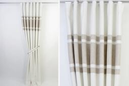 Bedroom Living Room Linen Curtains-Modern Two Tone White Beige Stylish Long Neutral Color Scandinavian Curtains. Custom Sizes & Lining - thumbnail 1