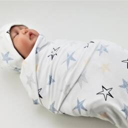 stars Baby Swaddle Set - Swaddling Blanket & Knot Hat - thumbnail 2
