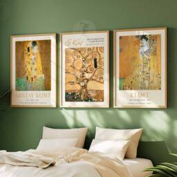 Gustav Klimt Set Of 3 Posters, The Kiss Poster, Gold Art, Botanical Prints, Art Nouveau, Wall Decor - thumbnail 3