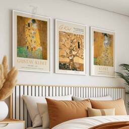 Gustav Klimt Set Of 3 Posters, The Kiss Poster, Gold Art, Botanical Prints, Art Nouveau, Wall Decor - thumbnail 2