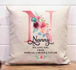Mothers Day Gift Nanny Personalised Cushion For Birthday 50Th 60Th 70Th 80Th 90Th Gran Nan Nanna Nana Flowers - thumbnail 1