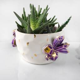 Amethyst Geode Crystal Planter By Modern Mud With 22K Gold Accents