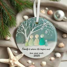 Family Sea Glass Ornament 2025, Personalized Ceramic Christmas Ornament, Holiday Keepsake Gift, New - thumbnail 3