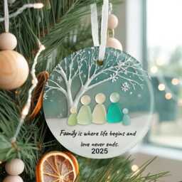Family Sea Glass Ornament 2025, Personalized Ceramic Christmas Ornament, Holiday Keepsake Gift, New - thumbnail 4