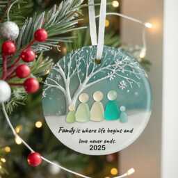 Family Sea Glass Ornament 2025, Personalized Ceramic Christmas Ornament, Holiday Keepsake Gift, New