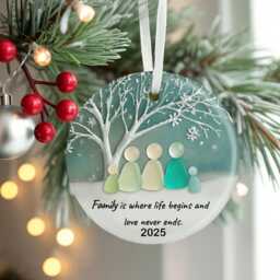 Family Sea Glass Ornament 2025, Personalized Ceramic Christmas Ornament, Holiday Keepsake Gift, New - thumbnail 2