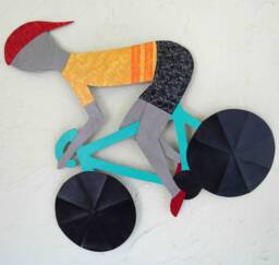 Recycled Metal Bicycle Art Handcrafted Cyclist Sculpture - 12x12 - thumbnail 1
