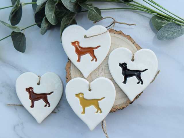 Handmade Ceramic Labrador Heart Christmas Decoration, Black, Yellow, Chocolate Lab, Fox Red Lab Gift - image 1
