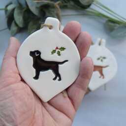 Handmade Ceramic Labrador Heart Christmas Decoration, Black, Yellow, Chocolate Lab, Fox Red Lab Gift - thumbnail 3