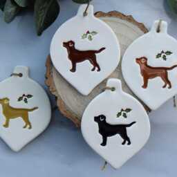 Handmade Ceramic Labrador Heart Christmas Decoration, Black, Yellow, Chocolate Lab, Fox Red Lab Gift - thumbnail 2