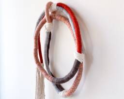 Colorful Fiber Knot For Eclectic Decor, Textile Knotted Wall Sculpture Living Room, Rustic Wrapped Rope Hanging - thumbnail 1