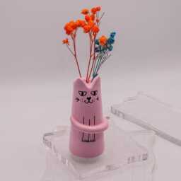 Handmade Pink Cat Whiskers Vase Kawaii Desk Decor - thumbnail 2