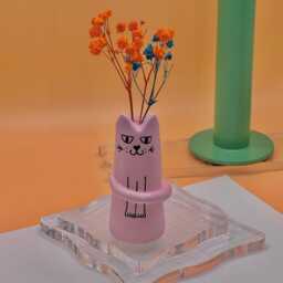 Handmade Pink Cat Whiskers Vase Kawaii Desk Decor - thumbnail 3