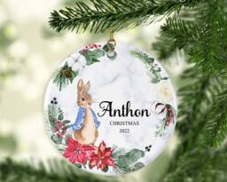 Personalised First Christmas Ornament Child's Custom Name, Ceramic Or Mdf Acrylic Bauble Customised Disc For Tree Hanging Decorations - thumbnail 1