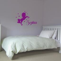 Personalised Unicorn Wall Art, Custom Name Baby Room Decal, Pony Vinyl Decal in Gold, Silver Or Matte Color. Nursery Art - thumbnail 2