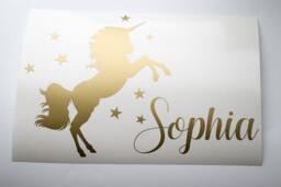 Personalised Unicorn Wall Art, Custom Name Baby Room Decal, Pony Vinyl Decal in Gold, Silver Or Matte Color. Nursery Art - thumbnail 1