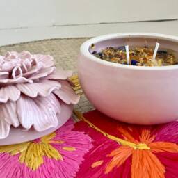 Candle Jasmine Scented Soy Wax Aroma Therapy in Pink Floral Container With Lid - thumbnail 4