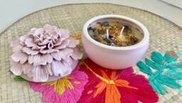 Candle Jasmine Scented Soy Wax Aroma Therapy in Pink Floral Container With Lid - thumbnail 1