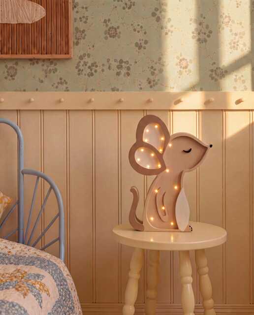 Personalized Wooden Mouse Lamp - Baby Shower Gift Custom Kids Night Light Forest Nursery Decor First Birthday Woodland Wood - image 1
