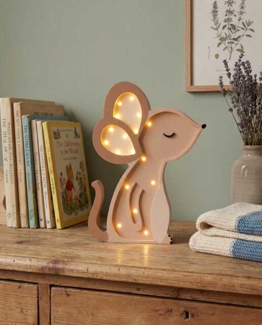 Personalized Wooden Mouse Lamp - Baby Shower Gift Custom Kids Night Light Forest Nursery Decor First Birthday Woodland Wood - image 1