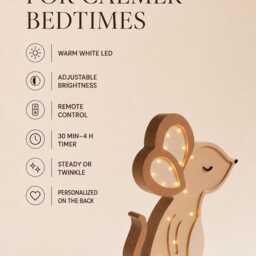 Personalized Wooden Mouse Lamp - Baby Shower Gift Custom Kids Night Light Forest Nursery Decor First Birthday Woodland Wood - thumbnail 2