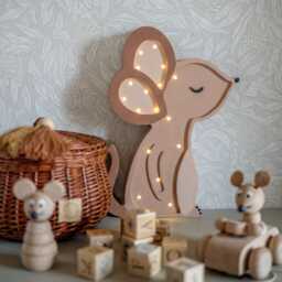 Personalized Wooden Mouse Lamp - Baby Shower Gift Custom Kids Night Light Forest Nursery Decor First Birthday Woodland Wood - thumbnail 3