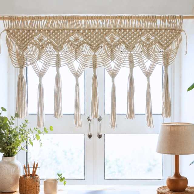 Handmade Macrame Window Valance Boho Curtain, Wall Tapestry - image 1