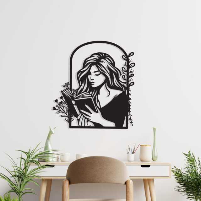 Metal Woman Reading Wall Art, Minimalist Line Art Decor - image 1