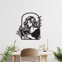 Metal Woman Reading Wall Art, Minimalist Line Art Decor