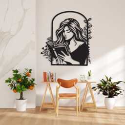 Metal Woman Reading Wall Art, Minimalist Line Art Decor - thumbnail 2