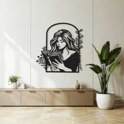 Metal Woman Reading Wall Art, Minimalist Line Art Decor - thumbnail 4