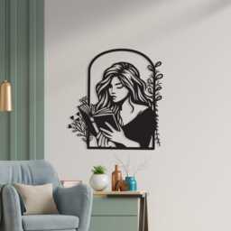 Metal Woman Reading Wall Art, Minimalist Line Art Decor - thumbnail 3