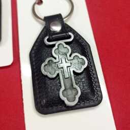 Leather Keychain With Silver Metal Cross Symbol Of Faith - thumbnail 3