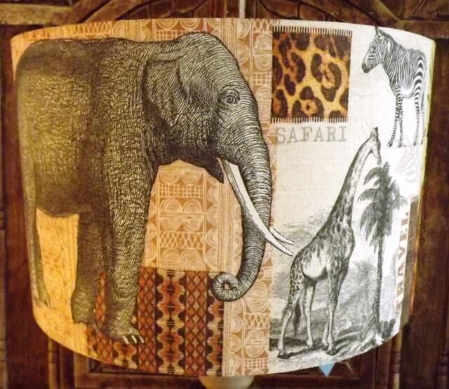 Shabby Chic Safari Lamp Shade Elephant, Giraffe, Zebra - image 1