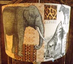 Shabby Chic Safari Lamp Shade Elephant, Giraffe, Zebra - thumbnail 1