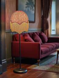 Traditional William Morris Crimson Red Willow Bough Fabric Dome Lampshade Burgundy Braid & Antique Gold Fringe, Bespoke British Made - thumbnail 1