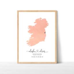 Engagement Map Print, Destination Travel Map, Personalised Gift, Watercolour Wedding Ireland Print - thumbnail 1