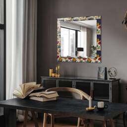 Eyes Mouth Shapes Mirror, Rectangular Mirror With Frame, Blue Wall Printed Decorative Living Room - thumbnail 2