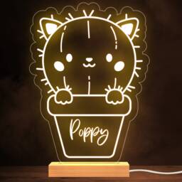 Kids Cute Cat in A Pot Personalised Gift Warm White Lamp Night Light - thumbnail 1