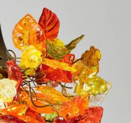 Floral Chandelier Resin Flowers & Leaves, Warm Color Lighting - thumbnail 3